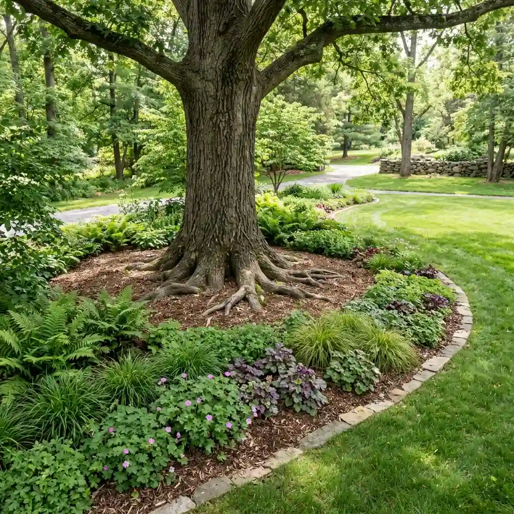 Protect a Mature Tree With a Wide Curved Bed