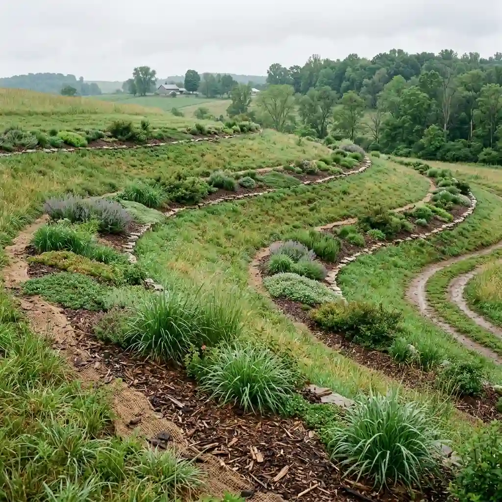 Slow Water on a Slope With Curved Planting Bands